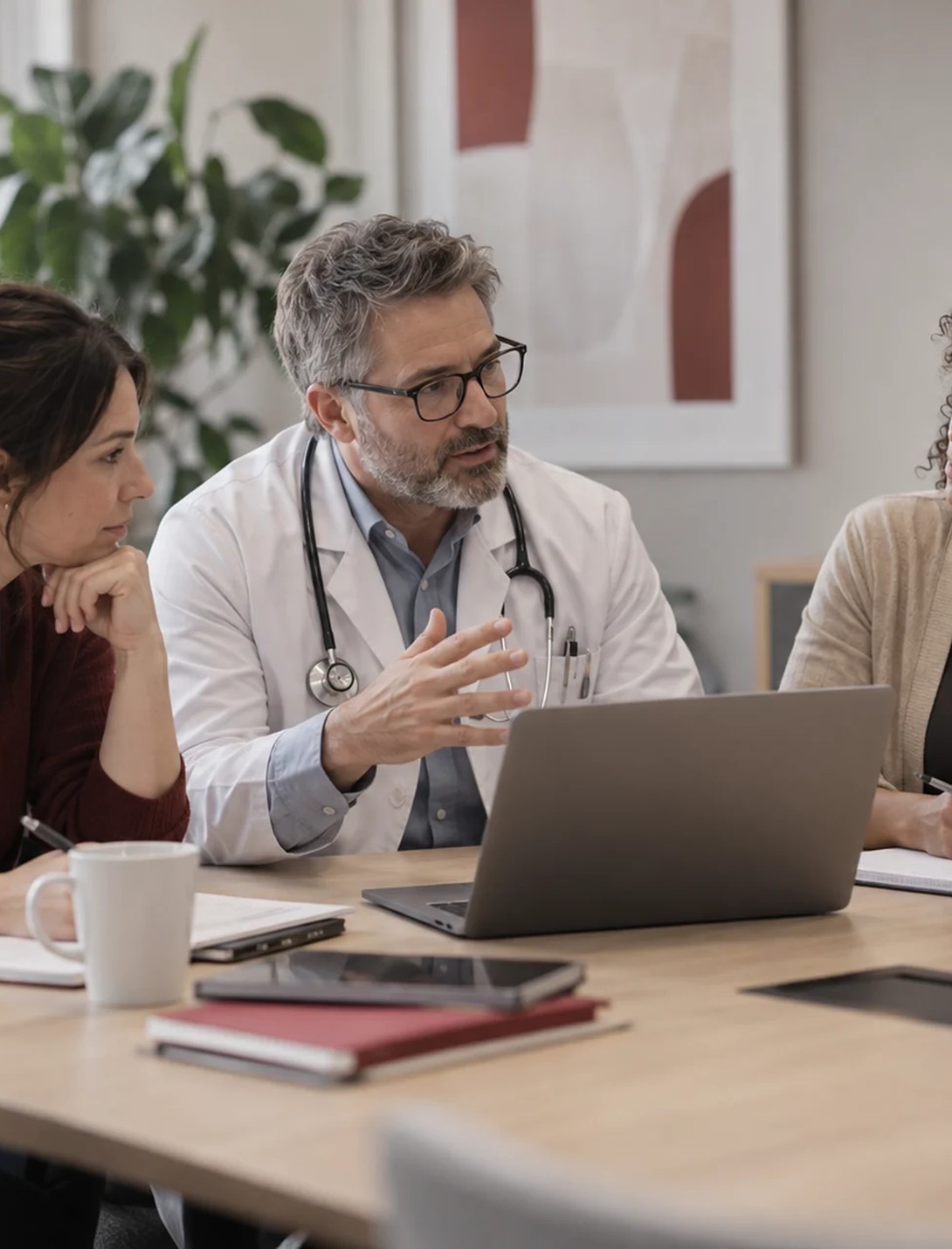 Professionista assistenziale durante un confronto multidisciplinare