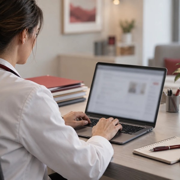 Professionista con documentazione e strumenti digitali
